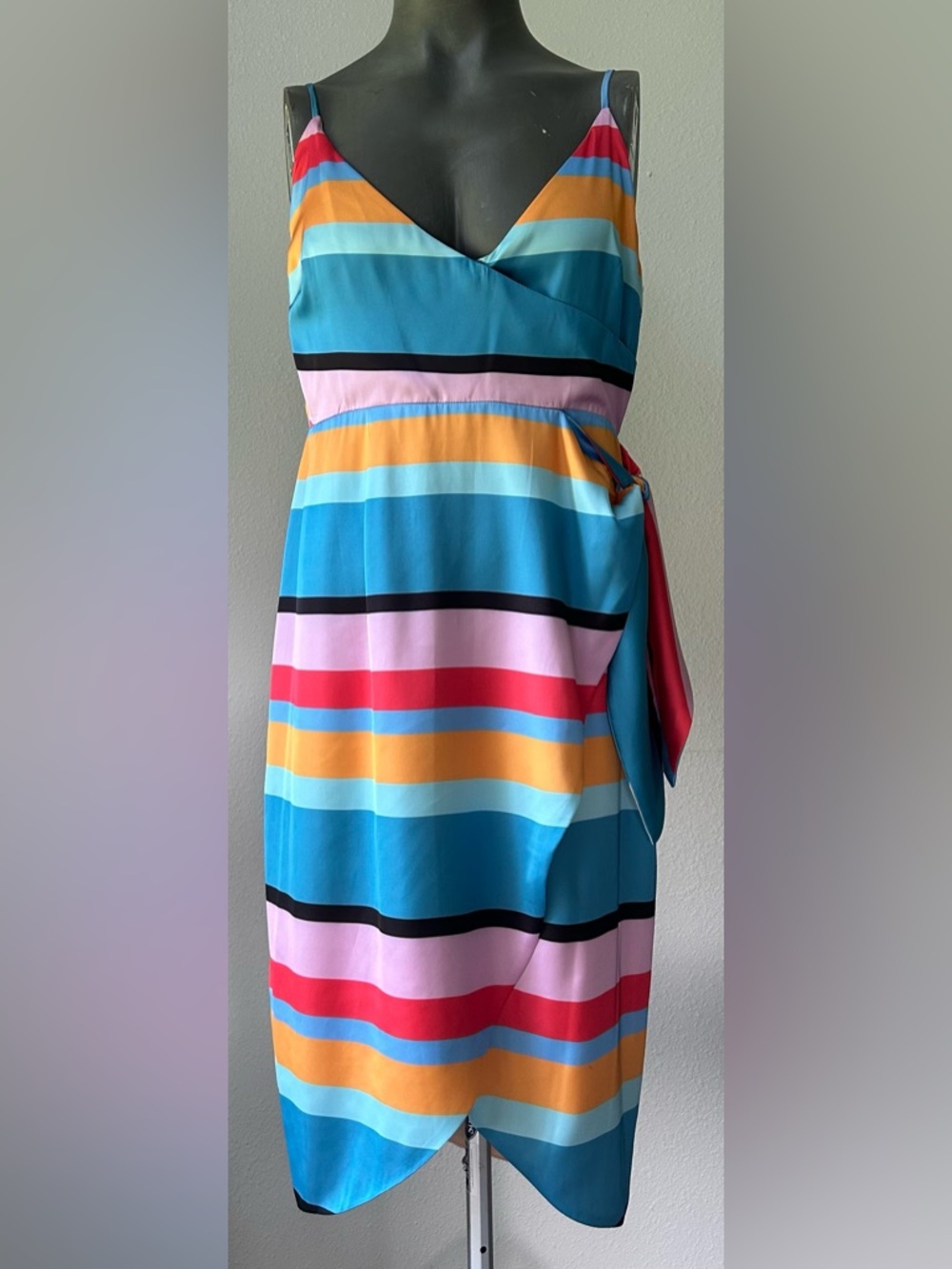 Revolve Lovers + Friends Multi-Color Faux Wrap Midi Summer Dress (Size L)